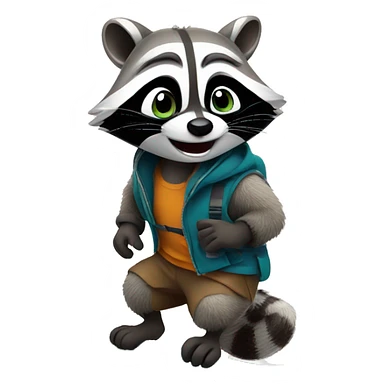 Hungry cute raccoon snowboarding sticker