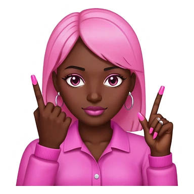 Dark skin middle finger with pink manicure sticker