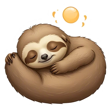 Meme-Worthy cute Sleeping Sloth Portrait Emoji, Head resting peacefully with a contented smile, showcasing a luxuriously soft, fuzzy form and eyes gently closed in serene slumber, Simplified yet comically adorable features, highly detailed, glowing with a soft, drowsy glow, high shine, relaxed and utterly lovable, stylized with an air of playful laziness, bright and heartwarming, soft glowing outline, capturing the essence of a sleeping sloth that feels destined to become the next viral icon of adorable rest! sticker