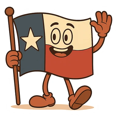 a waving Texas flag in stylized cartoon look, bold colors, single white star, no text, transparent background sticker
