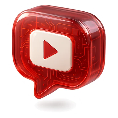 red speech bubble with a red YouTube white play button, like a trophy, glossy circuit style sticker