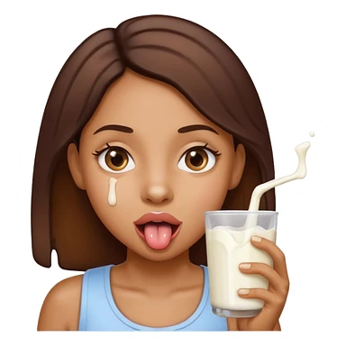 a mixed girl sticking her tongue out with milk dripping  sticker