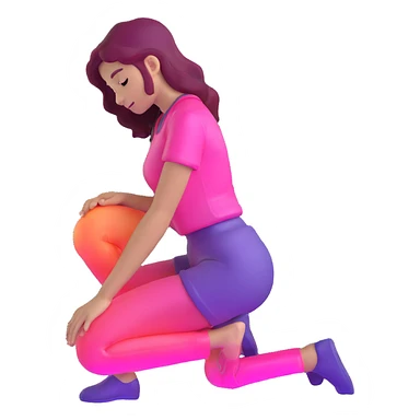 Girl kneeling in playful pose, transparent glass style, bright pink gradient, with shadows and highlights, minimalist design sticker