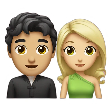 Two married people, consisting of a man with black hair and Asian black eyes, and a woman with blonde hair and green eyes.” sticker