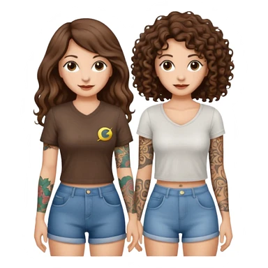 moon laundry — long wavy brown hair tattooed woman and short tight curly brown hair woman — cloth line sticker