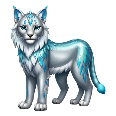 Sparkly shiny Silver and cyan Fairy-type Bobcat-Lynx-Lion-Fakémon full body sticker
