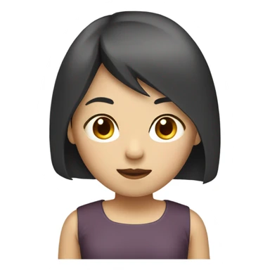 Asian girl with dark red short straight hair with blonde skin sticker