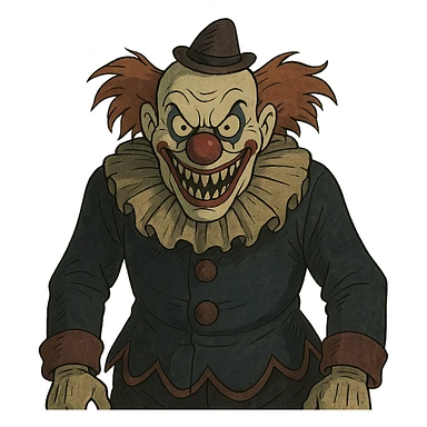 creepy clown with exaggerated features, sinister grin, dark circus theme sticker