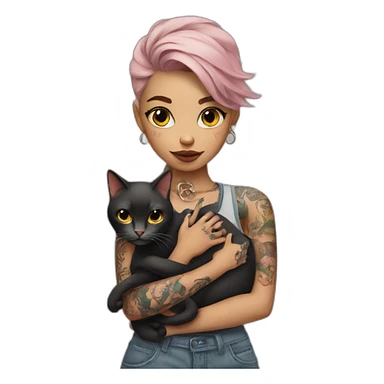 girl in tattoos with a cat in her arms sticker