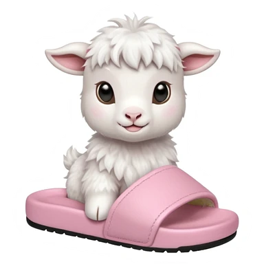 a baby goat emoji wearing pastel pink chunky slides sticker