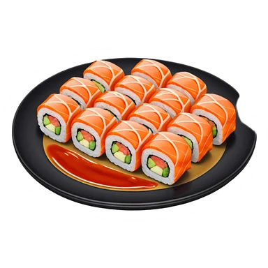 Sushi rolls with sauce on top in a plate sticker