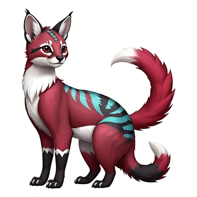 Black red burgundy grey white tribal-marked iridescent pastel white glorious divine exotic cute cool beautiful shiny beautiful fantasy-caracal-civet-genet-sergal-vernid-Gryphon-Cacomistle-Trico-oncilla-animal-Fakémon-hybrid-fursona (full body) sticker