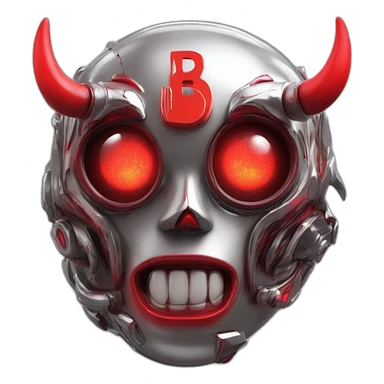 3d glitch chrome demon, red lazer eyes with letter B on the face, 3d, portrait sticker