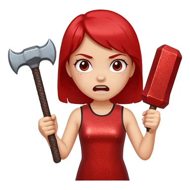 red glitter angry girl with a giant hammer sticker