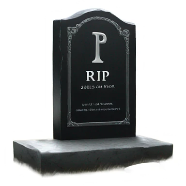 a black grave with the inscription R i P in silver sticker
