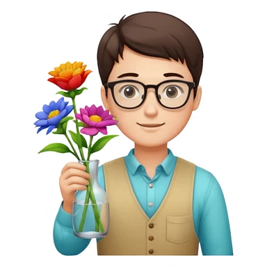 Young male florist – wearing glasses, arranging flowers in a vase. sticker