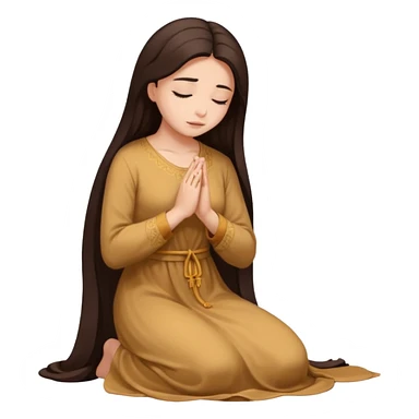 woman in a long dress, kneeling in prayer, long dark brown hair sticker