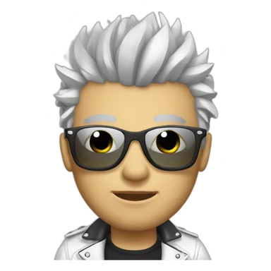 Punk male, with white leather jacket, mirror glasses sticker