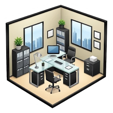 an office for ceo of comany in an isometric style sticker