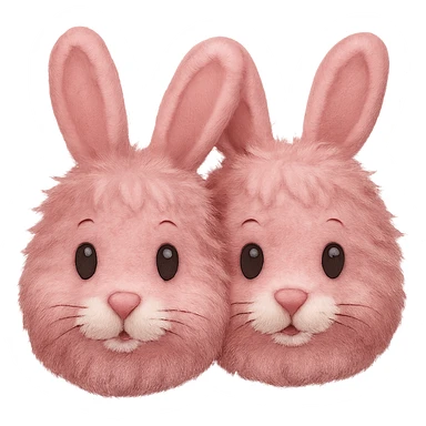 Make the light pink bunny slippers with a fluffy tail look fuzzy in the style of emoji, with no background. sticker