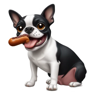boston terrier eating a sausage sticker