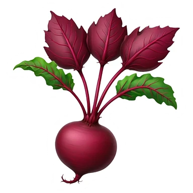 whole beetroot with a long, curved green leaf stem sticker