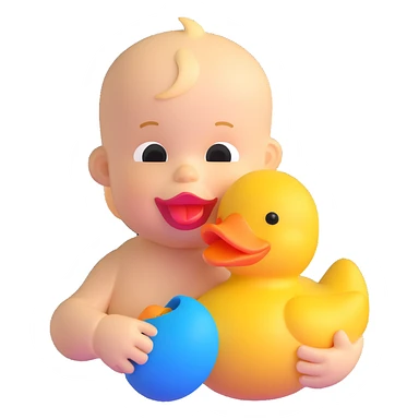 baby boy biting rubber duck toy sticker