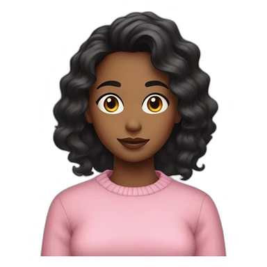 A girl with black meduim wavy hair wearing pink sweater  sticker