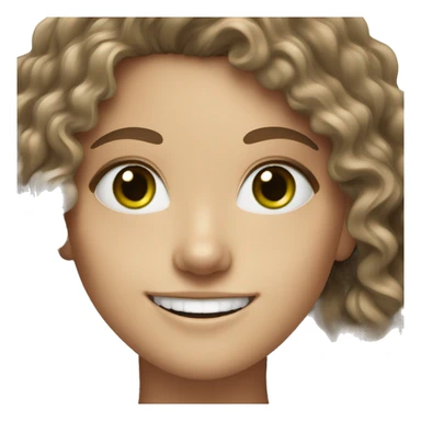 A white girl with Brown hair with green eyes curly hair and big smile  sticker