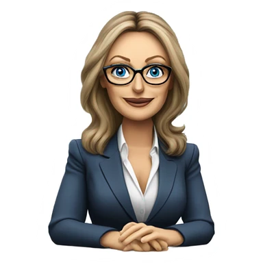 Carol Vordaman blue eyes wearing glasses in a business meeting  sticker