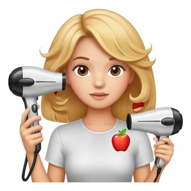 chica en la peluquería secándose el cabello con secador de pelo, espejos, estilo emoji apple sticker