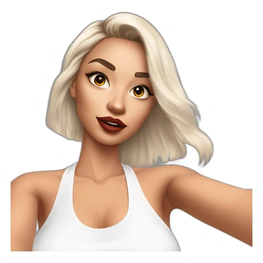 White Influencer model with fake lips wearing active wear taking a selfie sticker