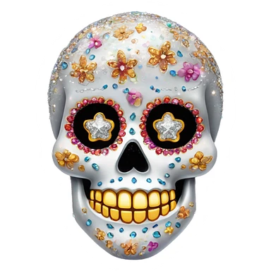 Realistic single isolated decorative sugar skull with sparkling diamonds and rhinestones  sticker