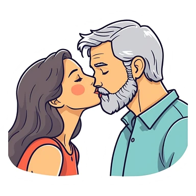 Grey haired bearded man and pretty brunette woman kissing  sticker