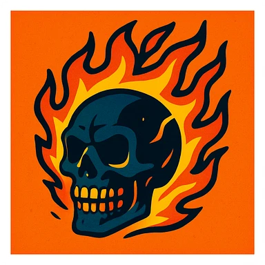 burning skull, fire effects, dynamic, high contrast sticker