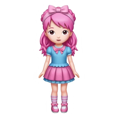 Isolated detaile illustration modern raspberry torte doll figurine full body with pink hair and a pink hairband standing sticker