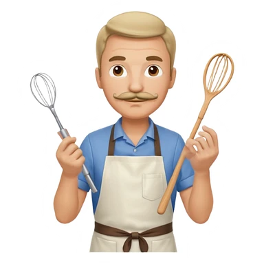 Middle-aged male pastry chef – mustache, wearing apron and whisk in hand
 sticker