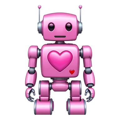 pink robot with pink heart sticker