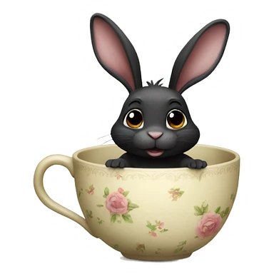Black rabbit sat in teacup sticker