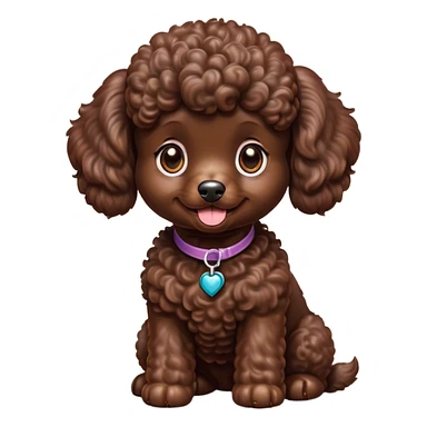 Cinematic Cute Chocolate Poodle Portrait Emoji, Head tilted playfully and inquisitively, showcasing a bouncy, curly chocolate Fur with a healthy sheen, round, sparkling brown eyes filled with curiosity, Simplified yet irresistibly adorable features, highly detailed, glowing with a warm, friendly glow, high shine, affectionate and lively, stylized with a touch of whimsy, bright and endearing, soft glowing outline, capturing the essence of a mischievous yet loving companion, so playful it feels like it could bounce out of the screen and into your arms! sticker