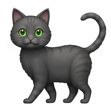full body solid dark grey cat with green eyes, white paws and white whiskers walking sticker