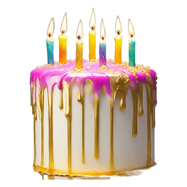 Extravagant iridescent drizzle and gold drizzle birthday cake glowing candles sticker