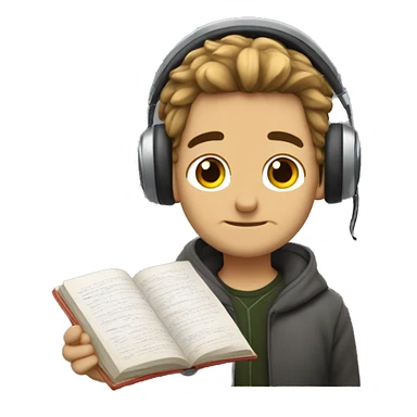 leon con audífonos y estudiando sticker