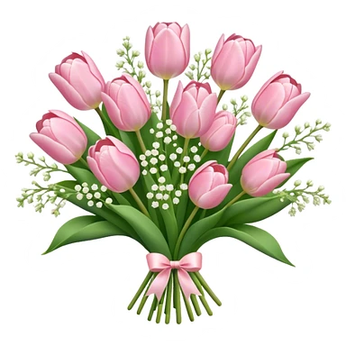 bouquet of light, pink tulips and babies breath ￼ sticker