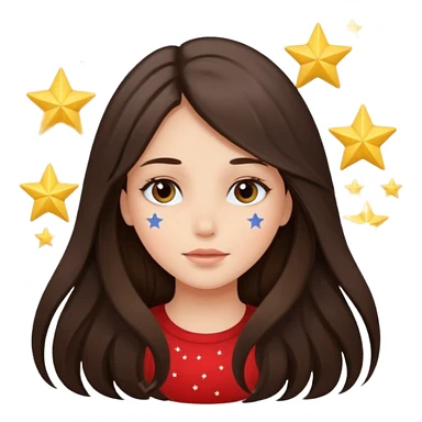 brunette long hair girl with stars instead of eyes on face  sticker