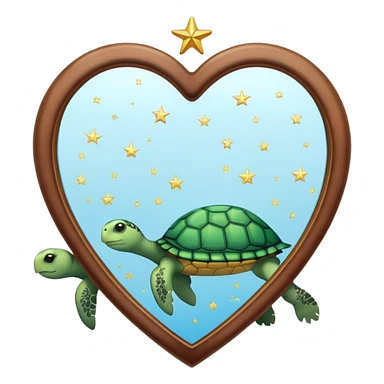 Heart shaped Mirror with turtle and stars sticker