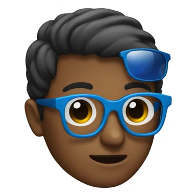 , brown eyes and a pair of sunglasses with blue glasses sticker