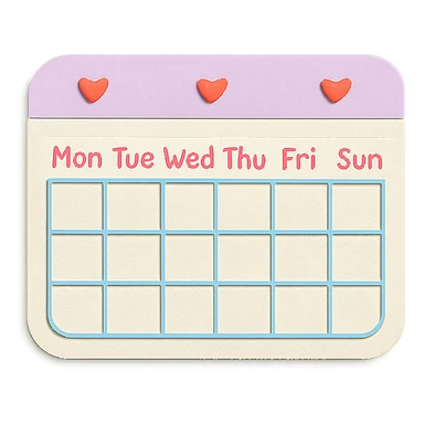 soft pastel kawaii weekly planner box with rounded corners and tiny heart icons sticker