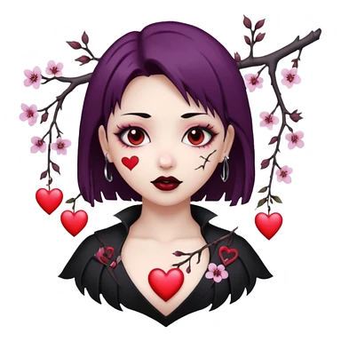 goth sakura heart, heart pierced by sakura branch, white and pink sticker