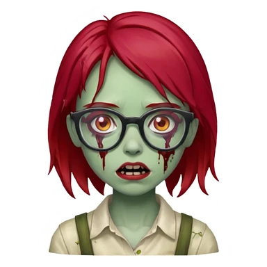 girl zombie with cherry red hair and glasses sticker